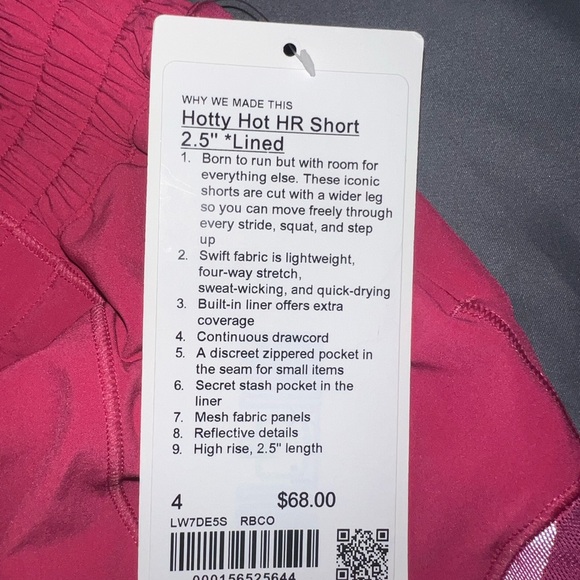 NWT Lululemon Athletica Pink Athletic Shorts hotty hot 2.5” inseam - Picture 3 of 3